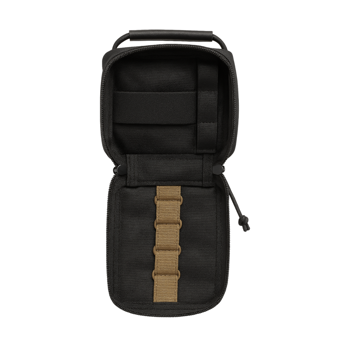 Interior of Ambidextrous IFAK pouch with elastic and shock cord layout