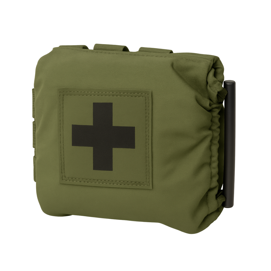 Olive green tactical medical pouch with black cross patch