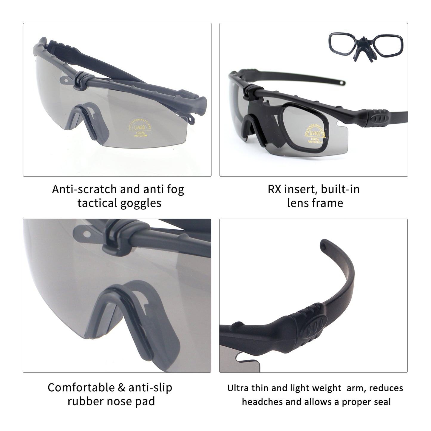 PC Tactical Goggles Kit – 3 Lens with RX Insert & EVA Hard Case