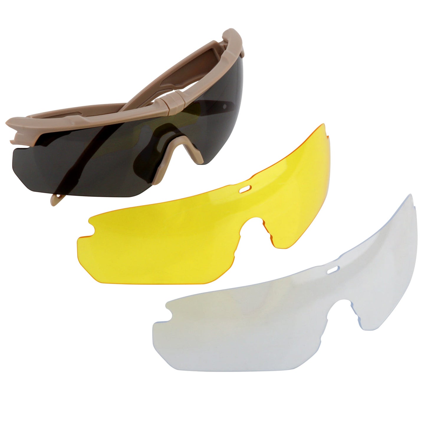 Desert-Tan Tactical Sunglasses – 3 Lens Interchangeable