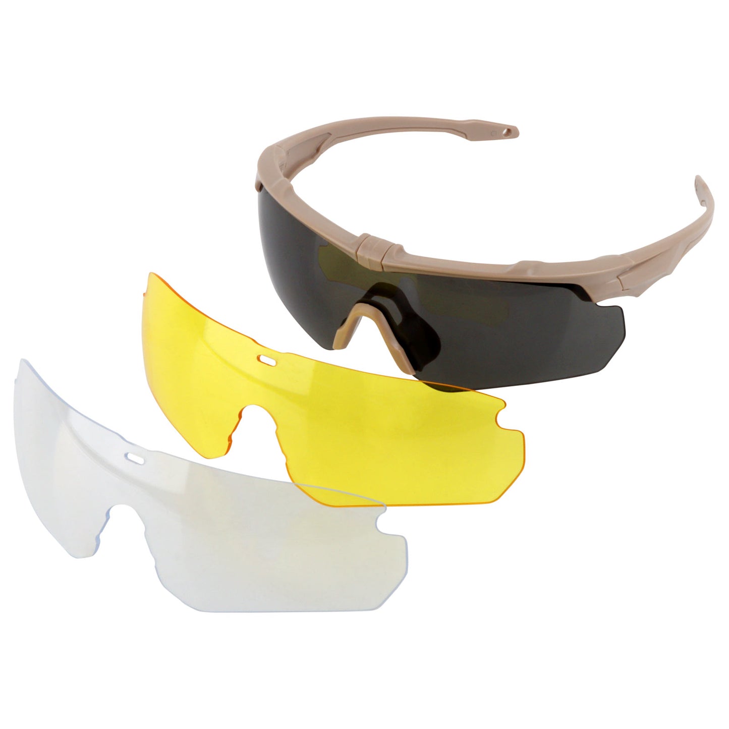 Desert-Tan Tactical Sunglasses – 3 Lens Interchangeable