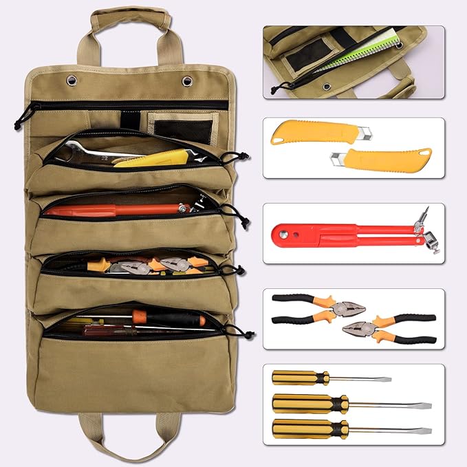 Blue Army Waterproof Roll-Up Tool Bag | Heavy-Duty Mechanic & DIY Organizer Pouch for Tools & Accessories