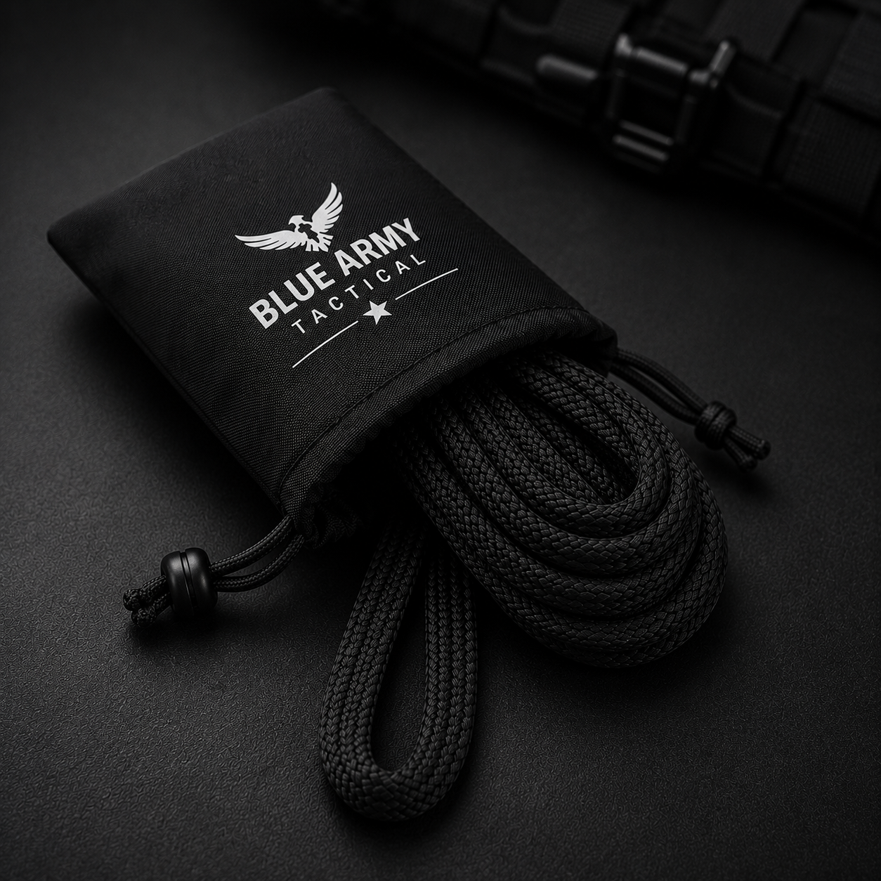Blue Army Tactical Flat Rope with Drawstring Carry Pouch | Heavy Duty Multipurpose Utility Rope | Camping, Survival & Outdoor Use