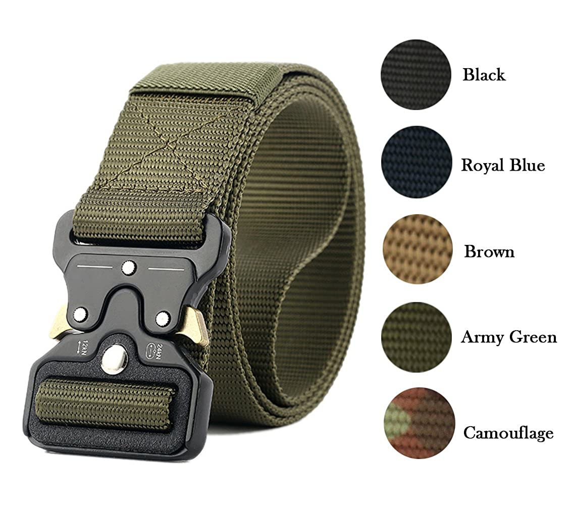 Blue Army Men's Tactical Belt Nylon Military Style Webbing Belt with Metal Buckle