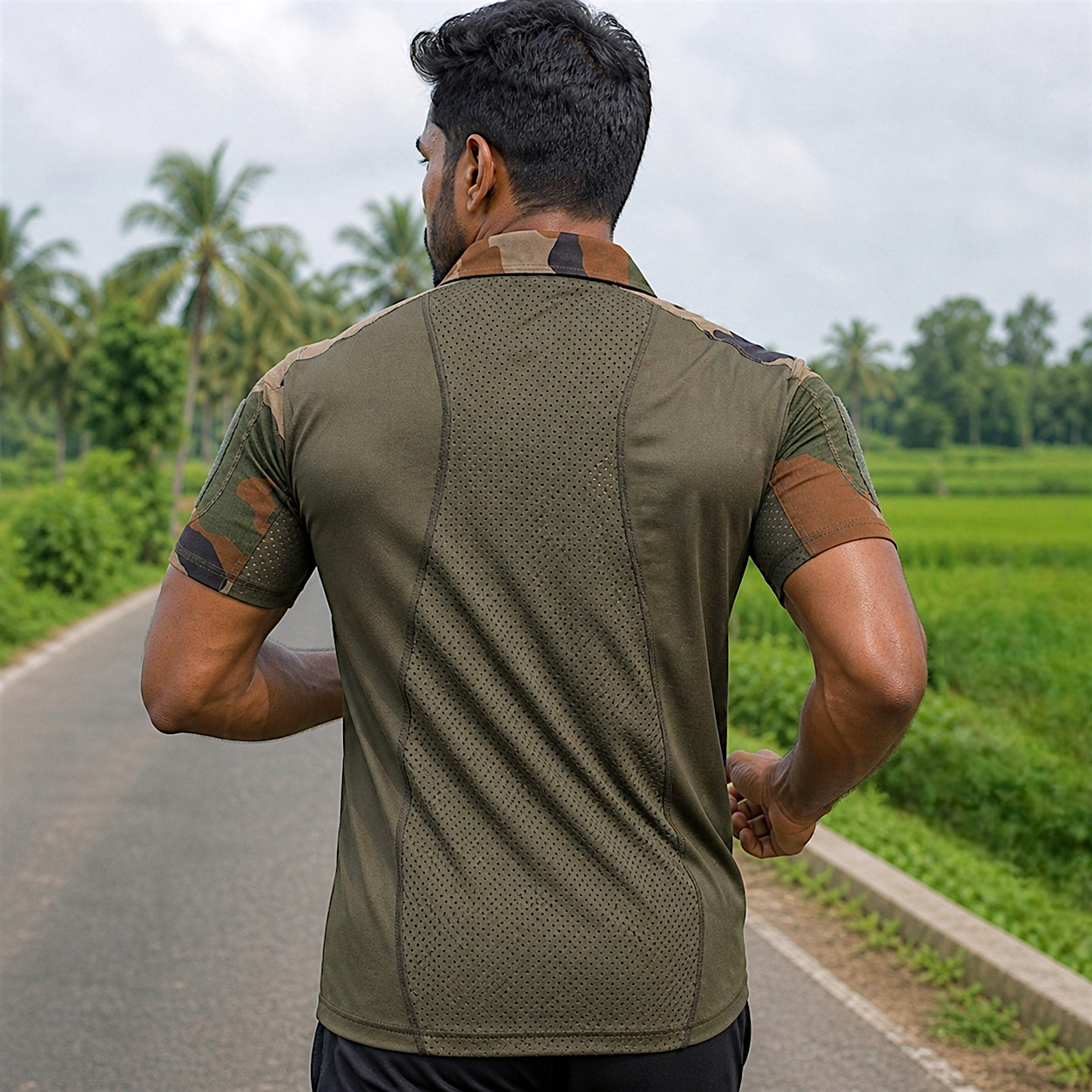 Blue Army Half-Sleeve Tactical T-Shirt - Camo-Sleeve Training T-Shirt