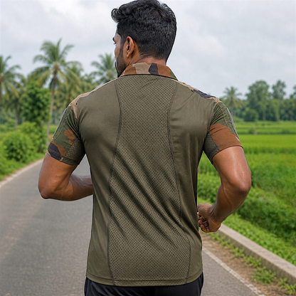 Blue Army Half-Sleeve Tactical T-Shirt - Camo-Sleeve Training T-Shirt