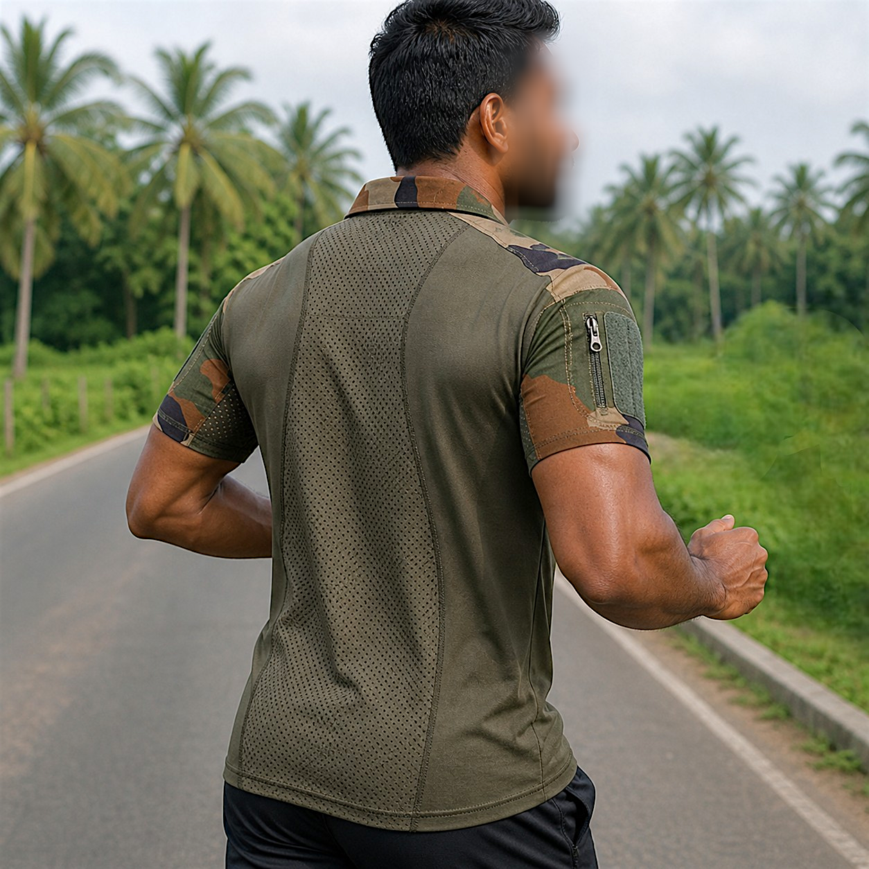 Blue Army Half-Sleeve Tactical T-Shirt - Camo-Sleeve Training T-Shirt