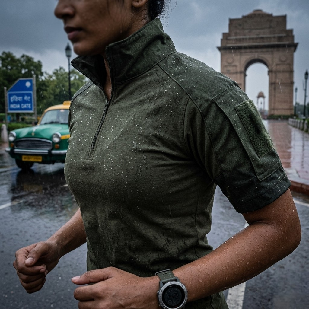 Blue Army Tactical Half-Sleeve T-Shirt with Zipper & Sleeve Pockets | Quick-Dry Outdoor Combat Tee for Men & Women
