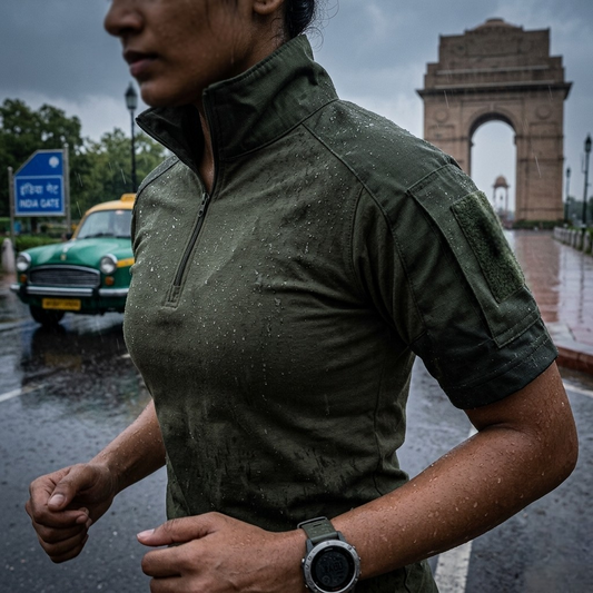 Blue Army Tactical Half-Sleeve T-Shirt with Zipper & Sleeve Pockets | Quick-Dry Outdoor Combat Tee for Men & Women