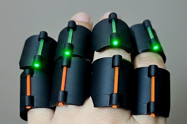 Blue Army LED Finger Indicator Lights | Ergonomic Wearable Status & Signal Lights with Durable Shell
