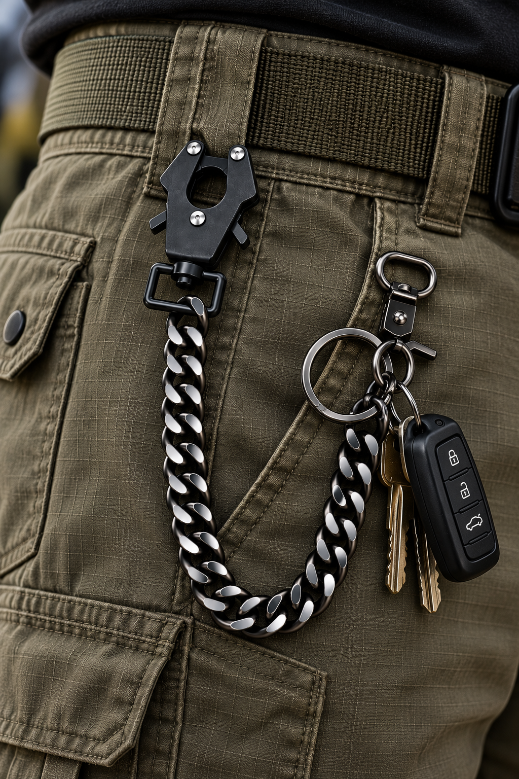 Blue Army Tactical Heavy-Duty Chain Keychain – Quick Release EDC Key Holder
