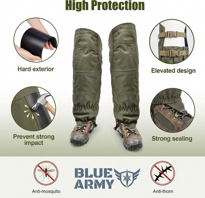 BLUE ARMY Heavy-Duty Hunting & Outdoor Leg Gaiters – High Protection, Waterproof & Thorn-Proof
