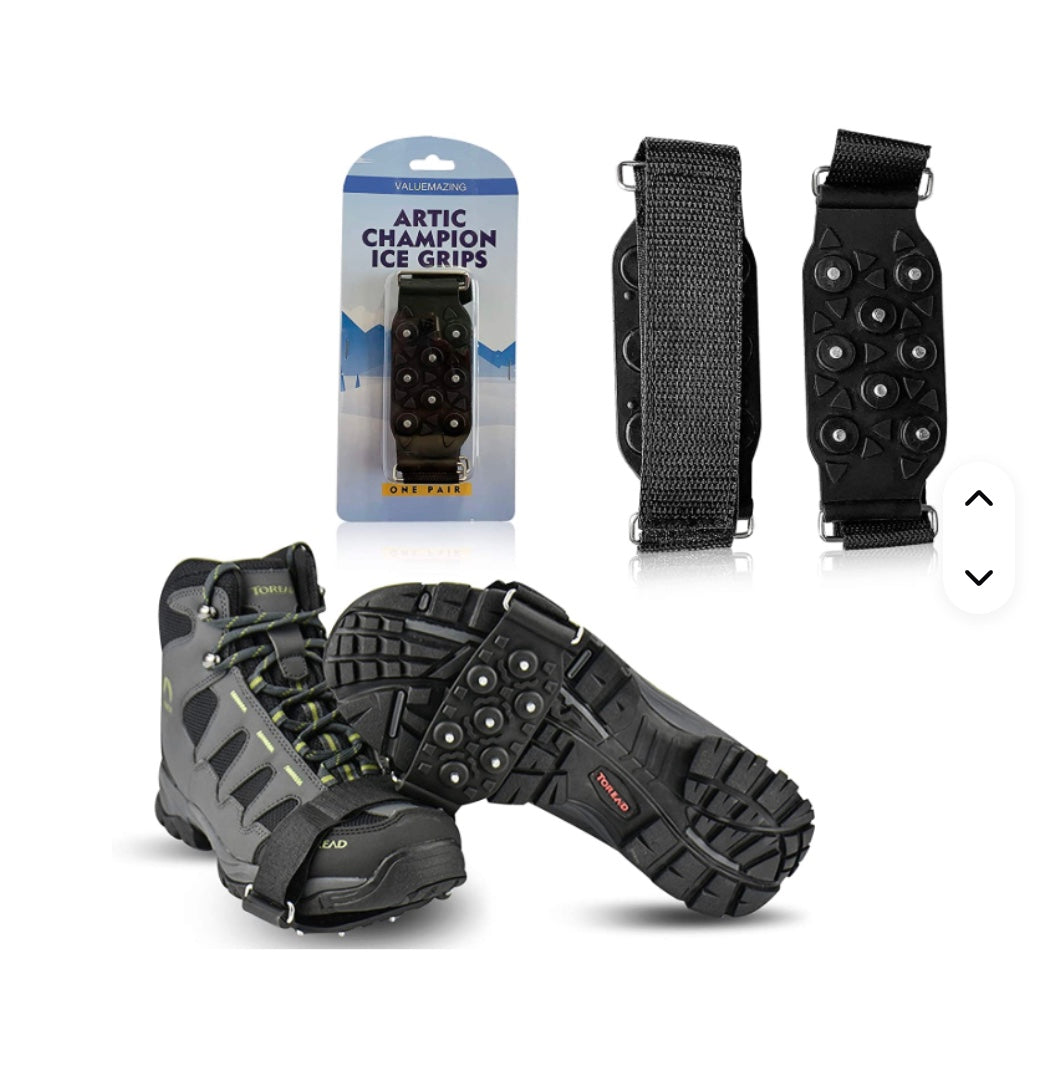 Blue Army Ice & Snow Traction Cleats – Anti-Slip Spikes | Adjustable Fit, Heavy-Duty Grip for Outdoor Use