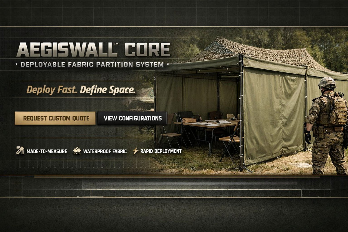 Deployable Partitioning System Blue Army Deployable Fabric Partition | Made-to-Measure Field Wall Sys