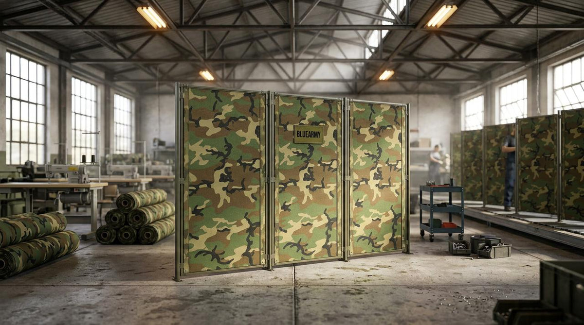 Deployable Partitioning System Blue Army Deployable Fabric Partition | Made-to-Measure Field Wall Sys