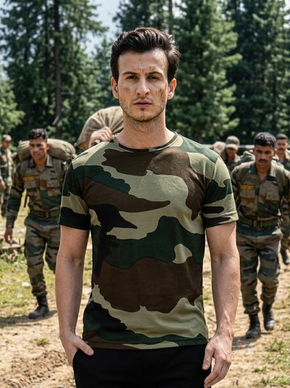 Blue Army CISF Inspired Camo T-Shirt | Tactical Short Sleeve Performance Tee