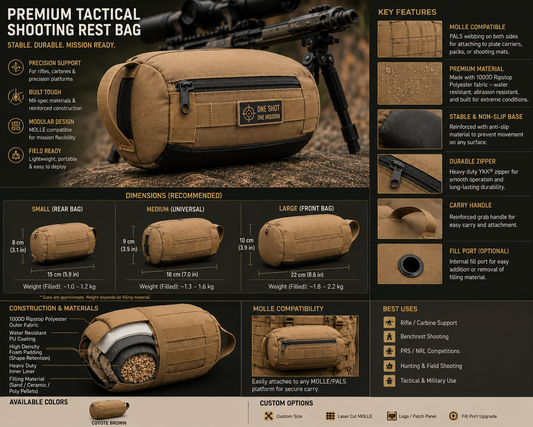 Premium Tactical Shooting Rest Bag | Precision Rifle Support Bag | 1000D Ripstop Polyester | MOLLE Compatible