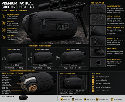 Premium Tactical Shooting Rest Bag | Precision Rifle Support Bag | 1000D Ripstop Polyester | MOLLE Compatible