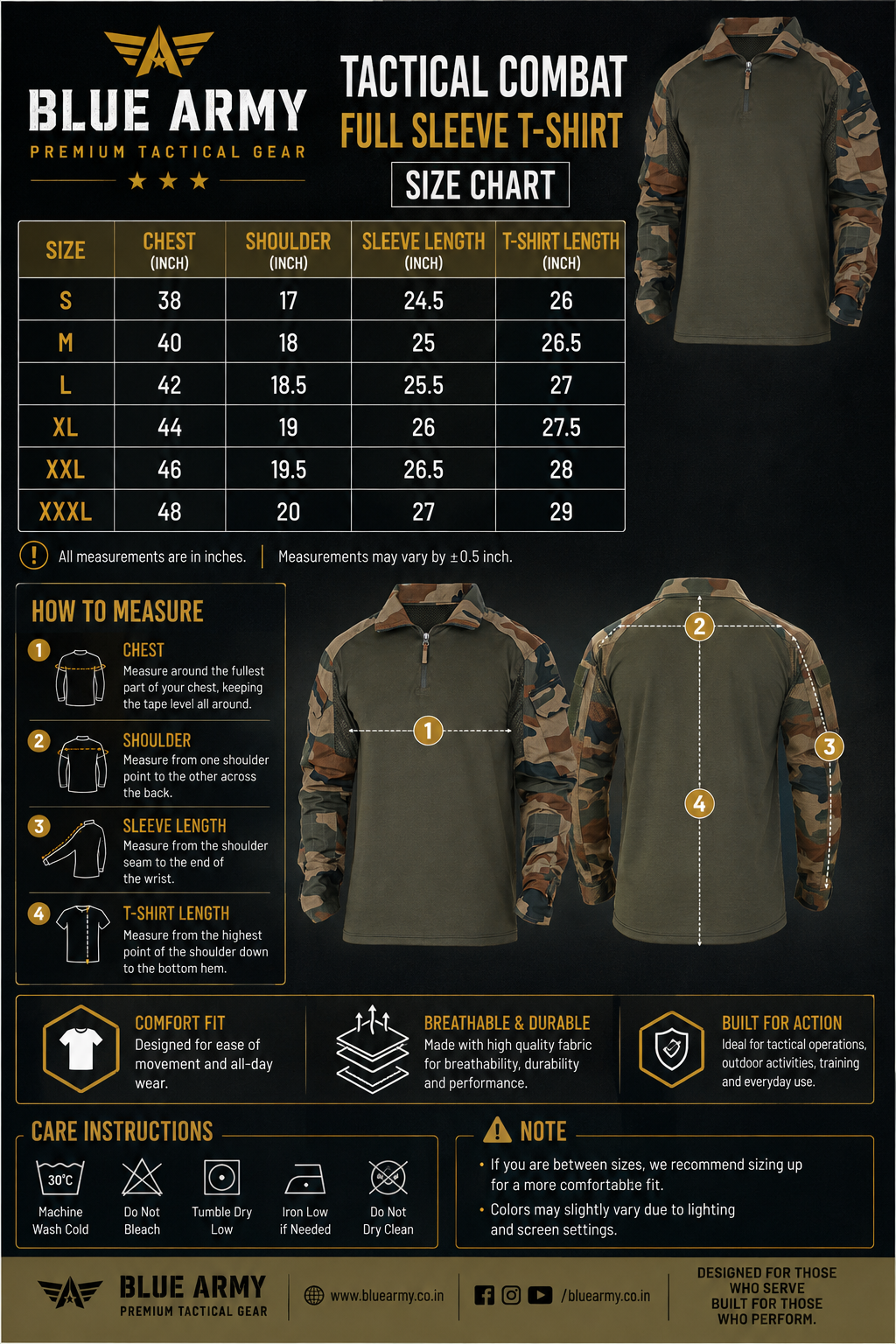 BlueArmy Tactical Full Sleeve T-Shirt – Army Print