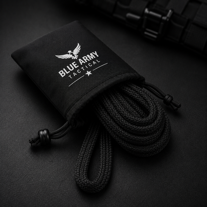 Blue Army Tactical Flat Rope with Drawstring Carry Pouch | Heavy Duty Multipurpose Utility Rope | Camping, Survival & Outdoor Use