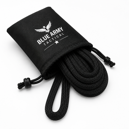 Blue Army Tactical Flat Rope with Drawstring Carry Pouch | Heavy Duty Multipurpose Utility Rope | Camping, Survival & Outdoor Use