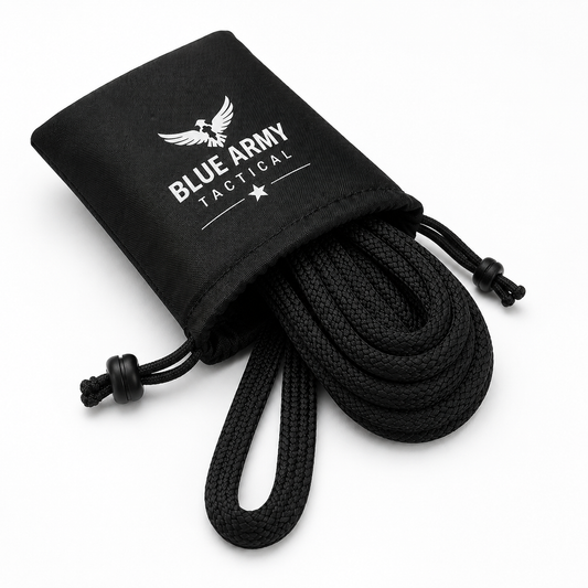 Blue Army Tactical Flat Rope with Drawstring Carry Pouch | Heavy Duty Multipurpose Utility Rope | Camping, Survival & Outdoor Use