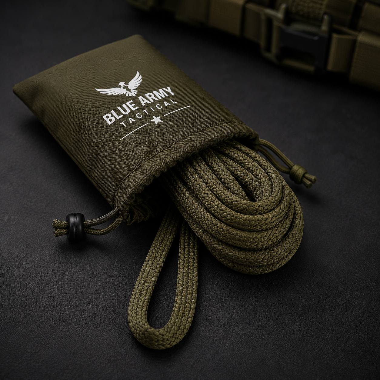 Blue Army Tactical Flat Rope with Drawstring Carry Pouch | Heavy Duty Multipurpose Utility Rope | Camping, Survival & Outdoor Use