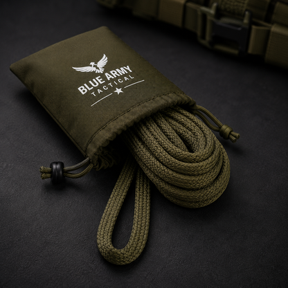 Blue Army Tactical Flat Rope with Drawstring Carry Pouch | Heavy Duty Multipurpose Utility Rope | Camping, Survival & Outdoor Use