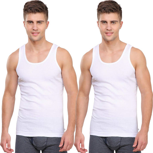 Jockey Men White Round Neck Sleeveless Plain/Solid Undershirt/Vest - Pack of 1